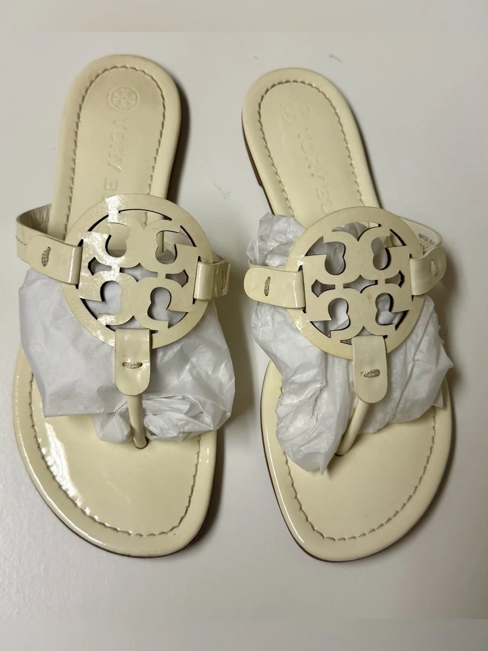 Women’s Tory Burch Miller Sandal; Patent New Ivory, Size 8.5